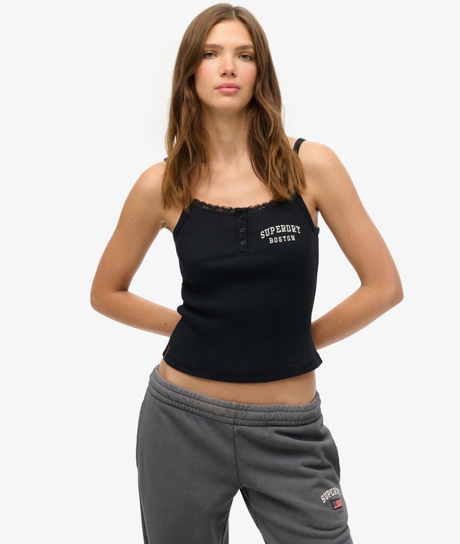 superdry Athletic Essentials Embroidered Button Cami Top