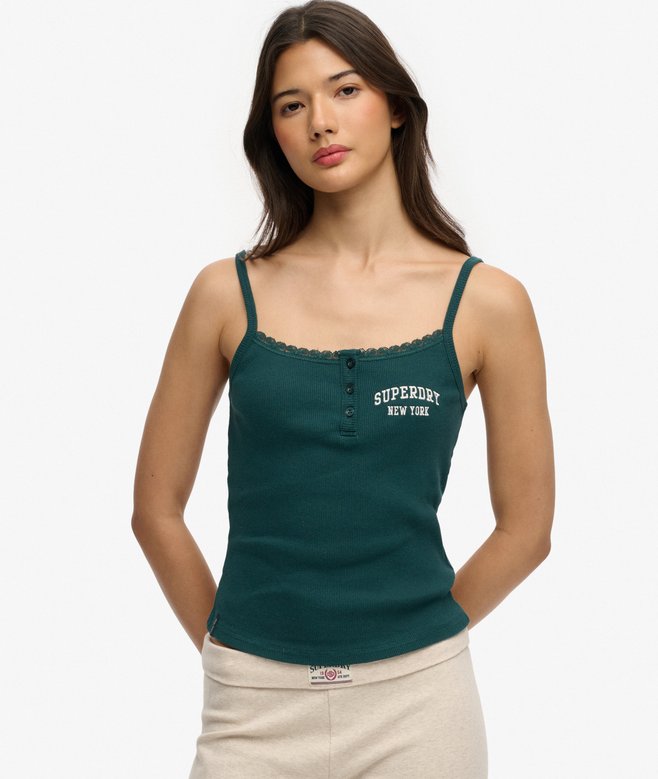 superdry Athletic Essentials Embroidered Button Cami Top