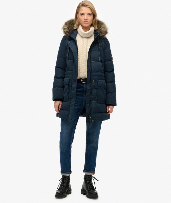 Superdry Everest Microfibre Mid Faux Fur Puffer Jacket