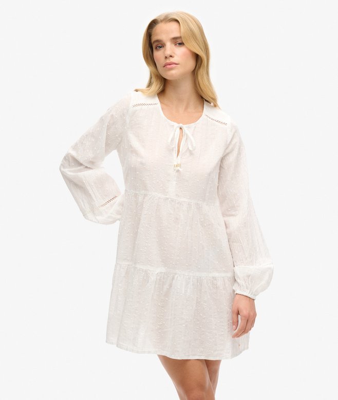 superdry Ibiza Long Sleeve Tiered Sparkle Mini Dress