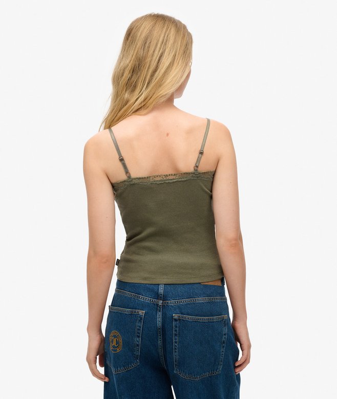 Superdry Organic Cotton Essential Rib Lace Cami Top