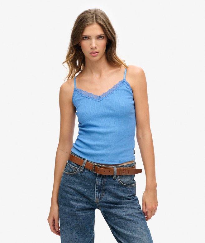 superdry Organic Cotton Essential Rib Lace Cami Top