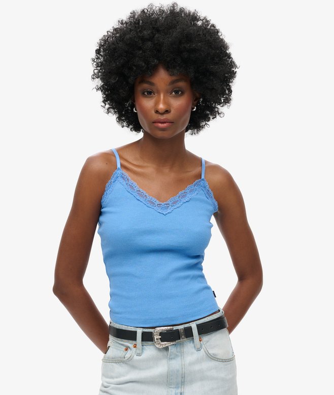 superdry Organic Cotton Vintage Rib Lace Trim Cami Top