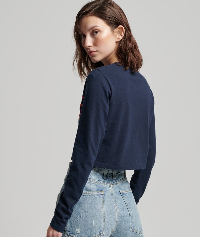 Superdry Organic Cotton Vintage Stripe Crop Long Sleeve Top