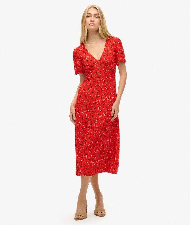 superdry Printed Button-up Short Sleeve Midi Tea Dress