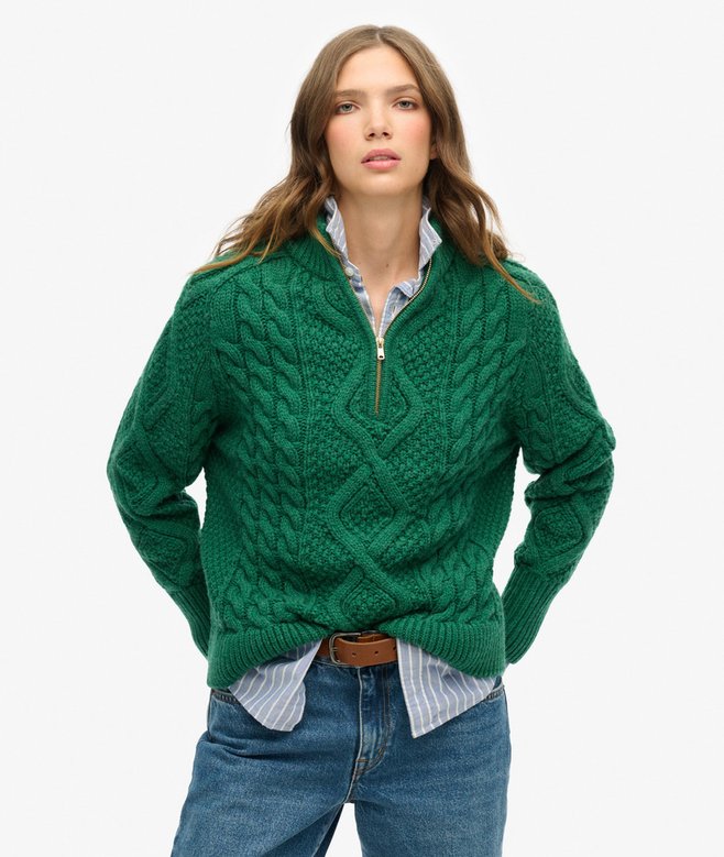 superdry Aran Cable Knit Half Zip Jumper