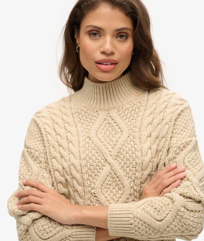 Superdry Aran Cable Knit Polo Jumper