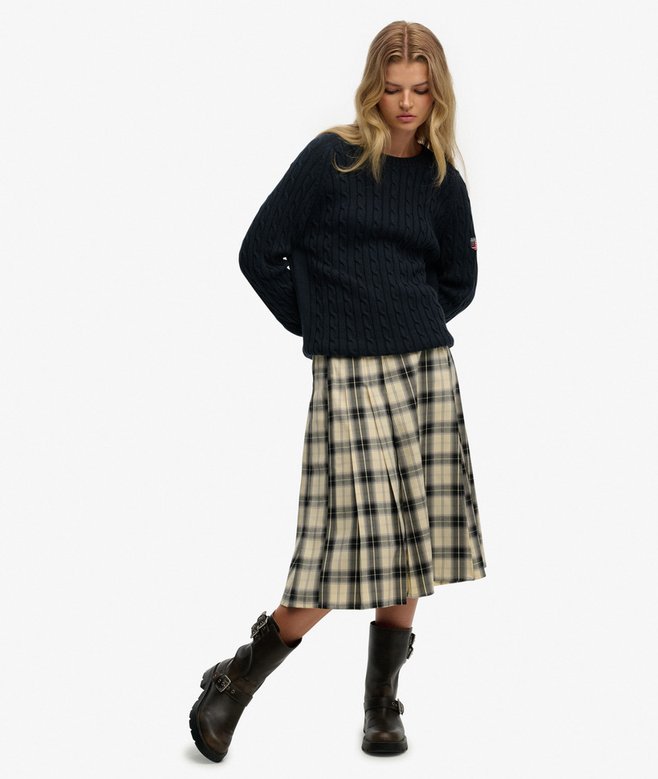 superdry Check Pleated Midi Skirt