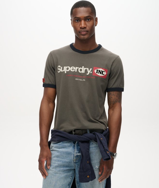 superdry Core Logo Ringer Workwear Graphic T-Shirt