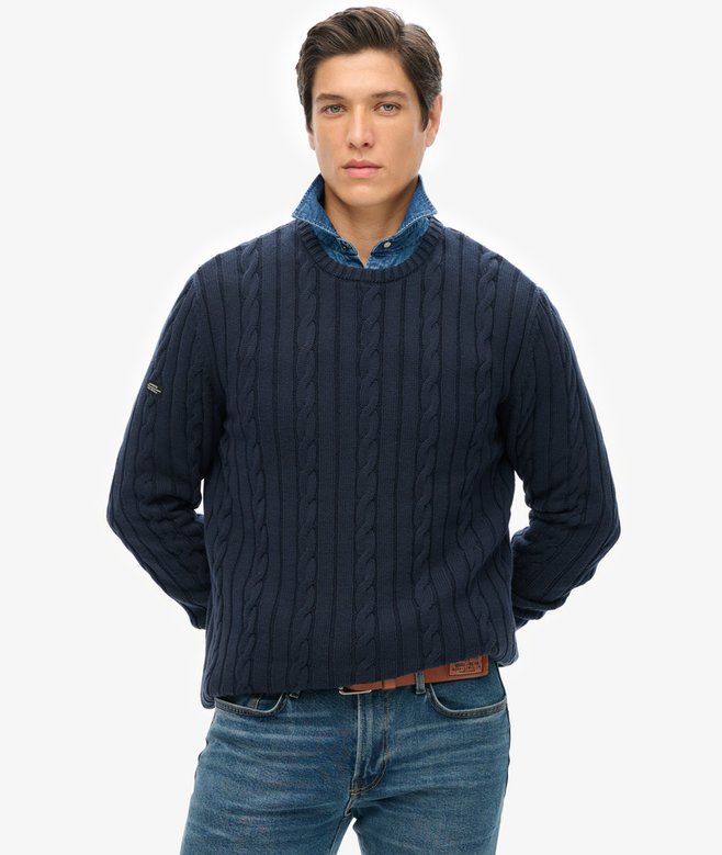 superdry Cotton Classic Cable Knit Crew Jumper