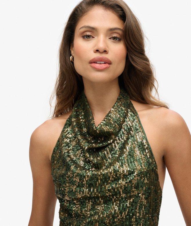Superdry Cowl Halter Neck Sequin Top