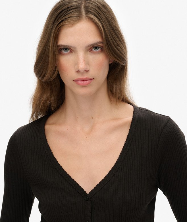 Superdry Essential Button Through Long Sleeve Top