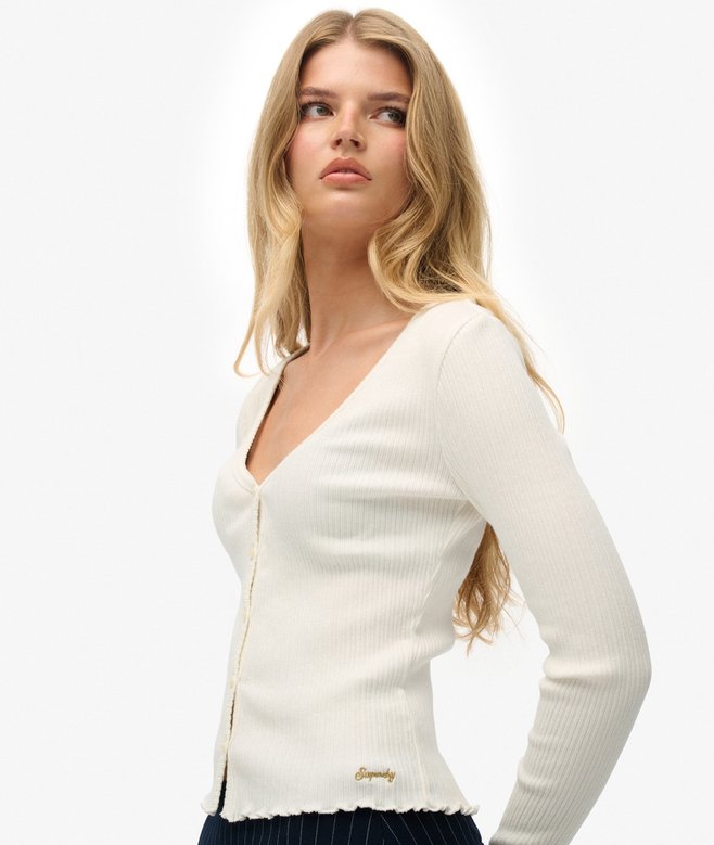 superdry Essential Button Through Long Sleeve Top