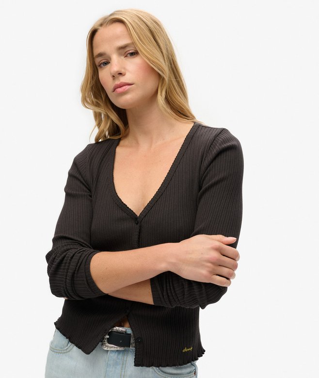 Superdry Essential Button Through Long Sleeve Top