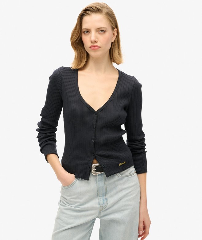 superdry Essential Button Through Long Sleeve Top