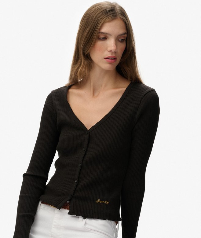 superdry Essential Button Through Long Sleeve Top