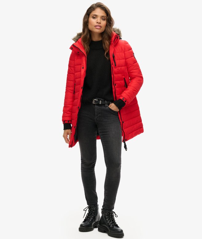 Superdry Faux Fur Hooded Mid Length Puffer Jacket