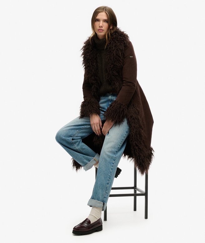 Superdry Faux Fur Lined Longline Afghan Coat