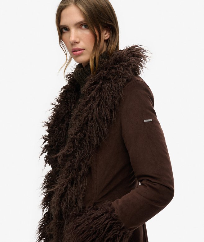 Superdry Faux Fur Lined Longline Afghan Coat