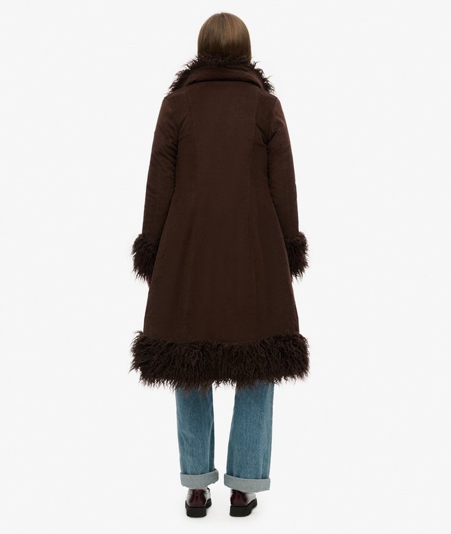 Superdry Faux Fur Lined Longline Afghan Coat
