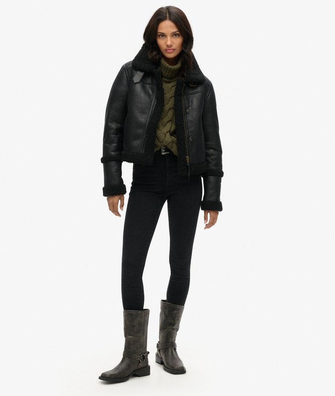 Superdry Faux Shearling Cropped Aviator Jacket