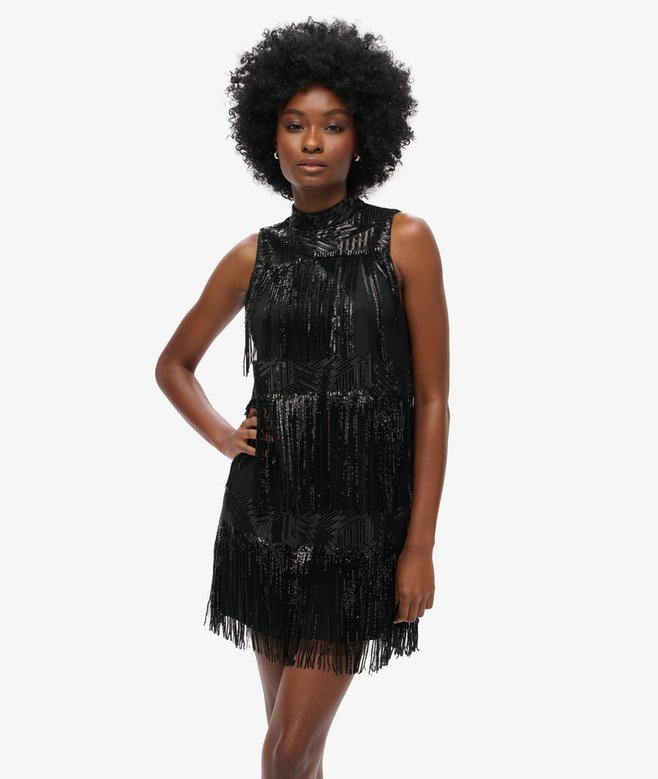 superdry Fringe Sequin A Line Mini Dress