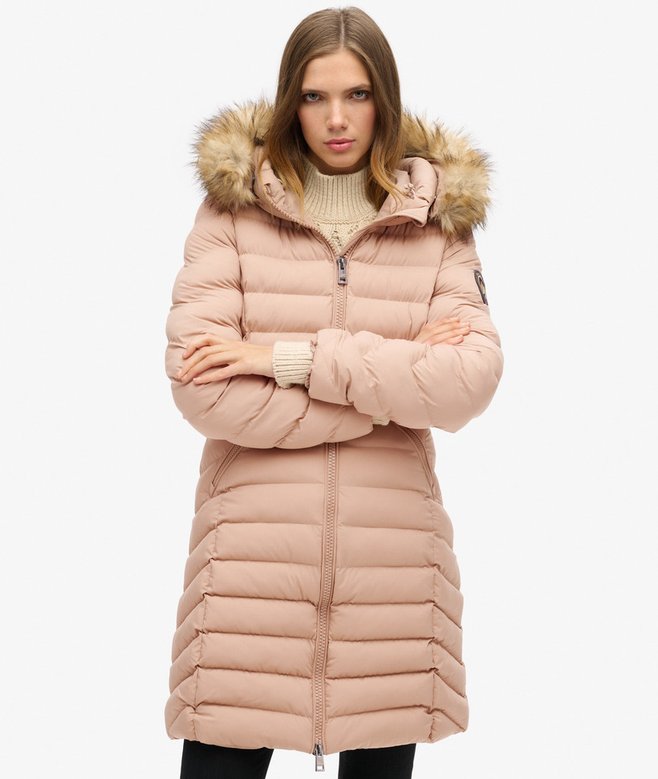 Superdry Fuji Faux Fur Hood Mid Length Puffer Coat