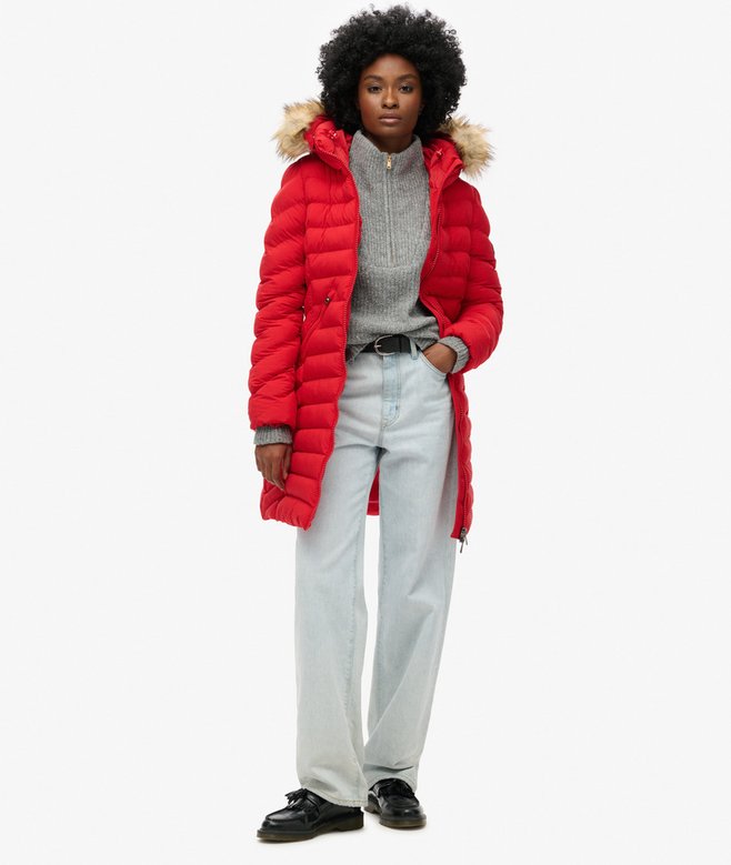 superdry Fuji Faux Fur Hood Mid Length Puffer Coat