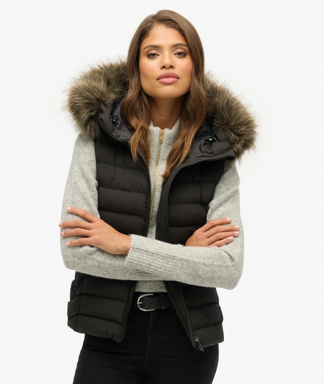 superdry Fuji Faux Fur Hooded Gilet