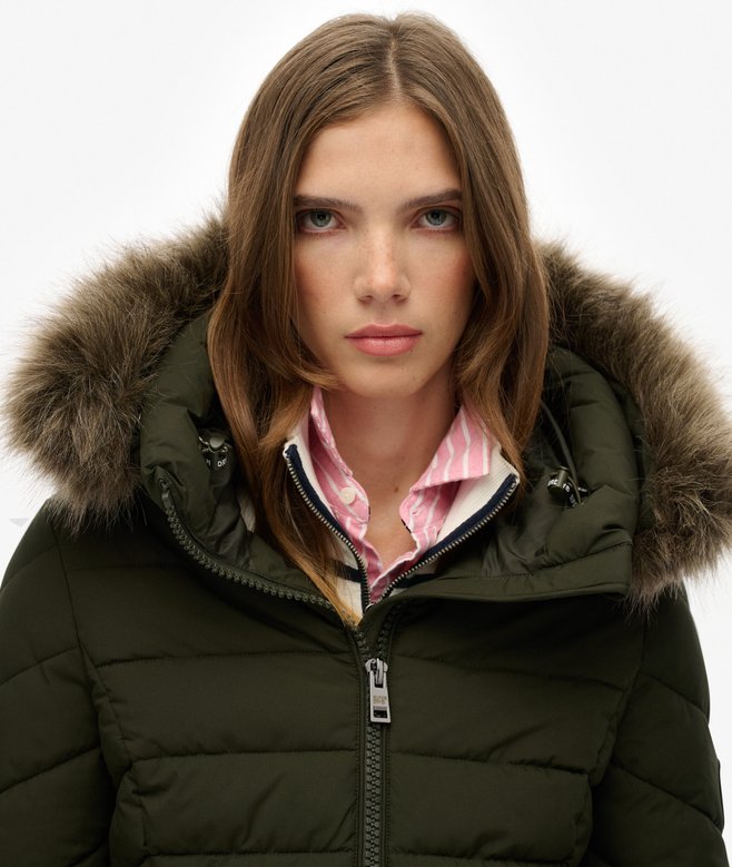 Superdry Fuji Faux Fur Hooded Mid Length Coat