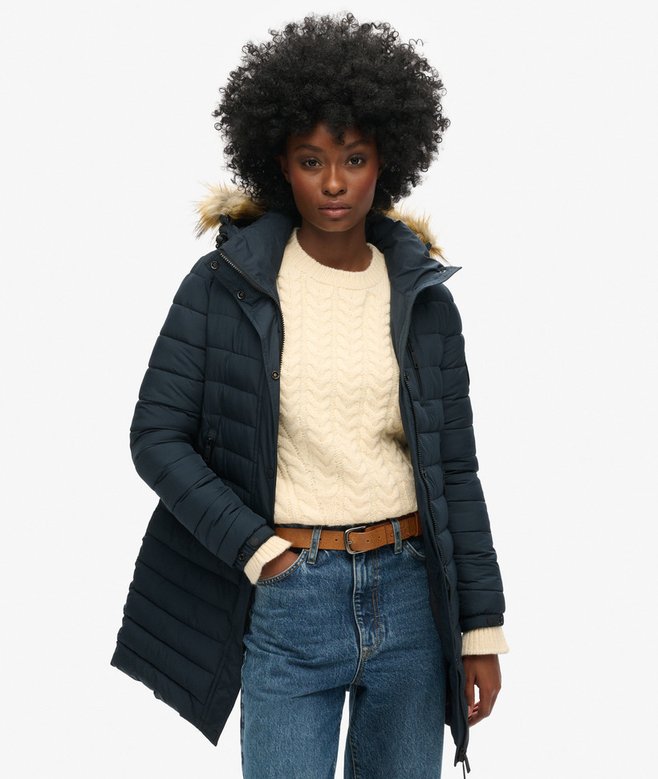 superdry Fuji Hooded Mid Length Puffer Coat