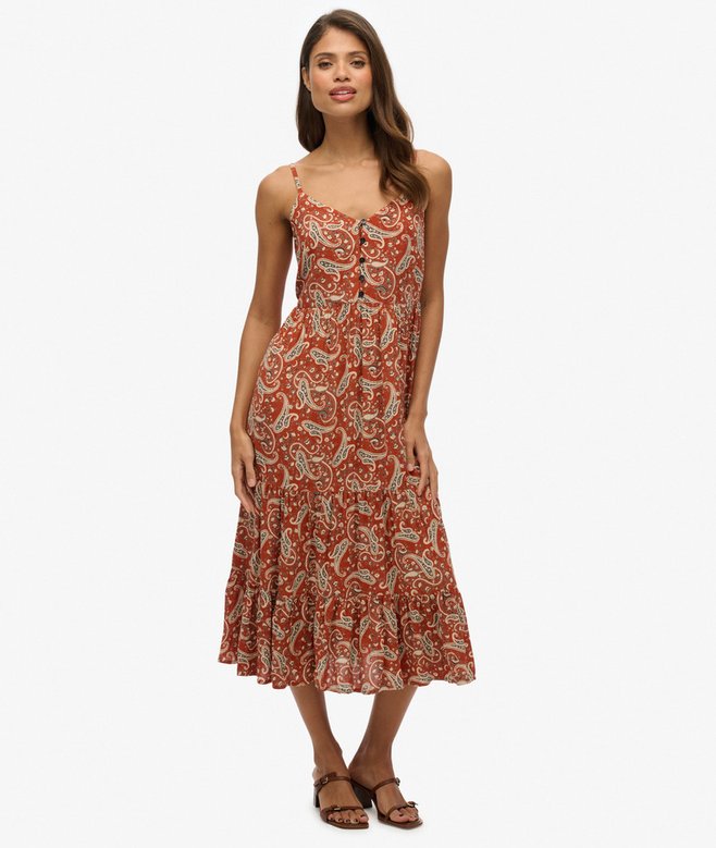 superdry Half Button Tiered Midi Dress