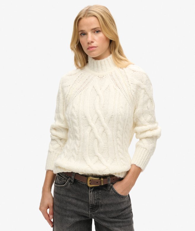 superdry High Neck Cable Knit Jumper