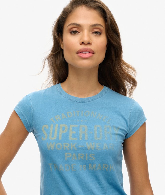 Superdry Indigo Workwear Cap Sleeve T-Shirt