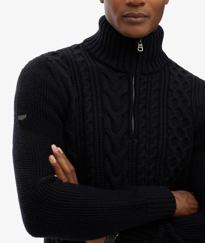 superdry Jacob Cable Knit Half Zip Jumper