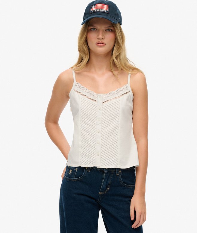 superdry Lace Button Through Cami Top