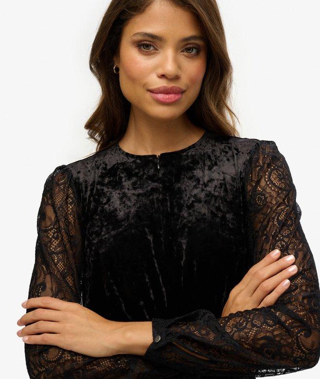Superdry Lace Sleeve Velvet Midi Dress
