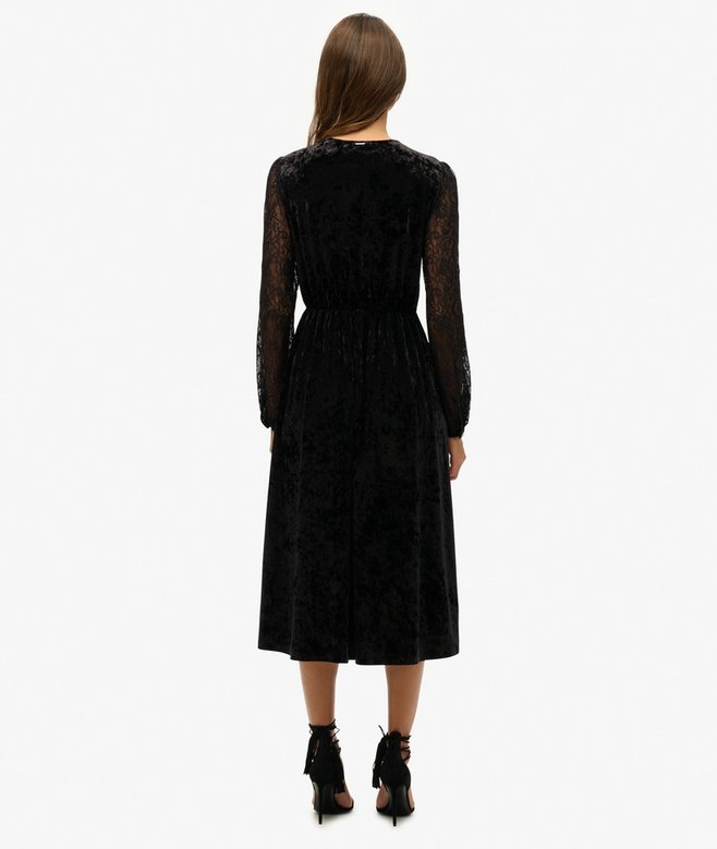 Superdry Lace Sleeve Velvet Midi Dress