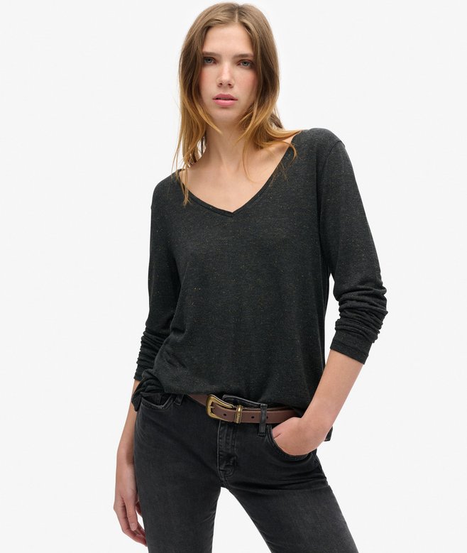 superdry Long Sleeve V Neck Jersey Top