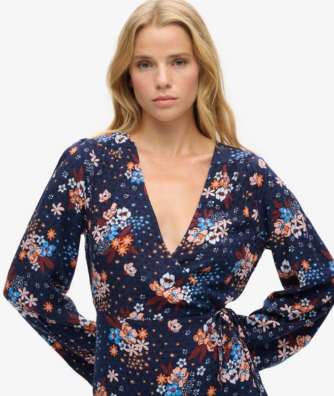 Superdry Long Sleeve V Neck Mini Wrap Dress