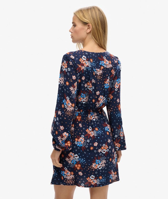 Superdry Long Sleeve V Neck Mini Wrap Dress