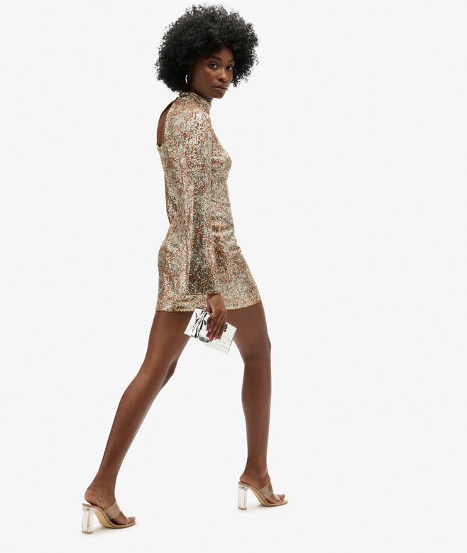Superdry Long-Sleeved Printed Sequin Mini Dress