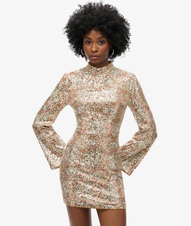 superdry Long-Sleeved Printed Sequin Mini Dress