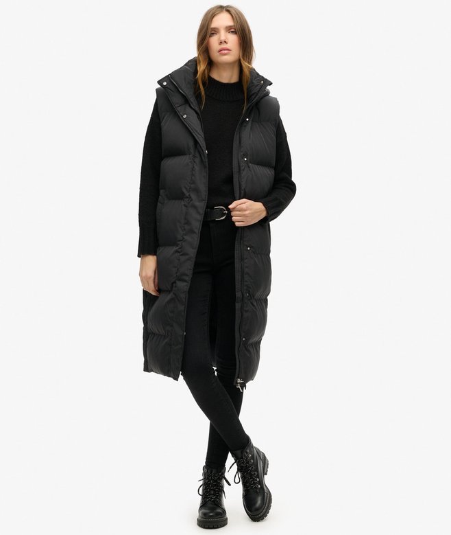 superdry Longline Hooded Puffer Gilet