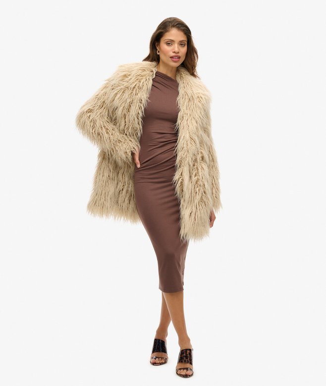 Superdry Mid Length Faux Fur Coat