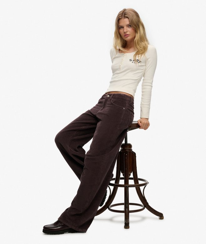 superdry Mid Rise Baggy Jumbo Cord Pants