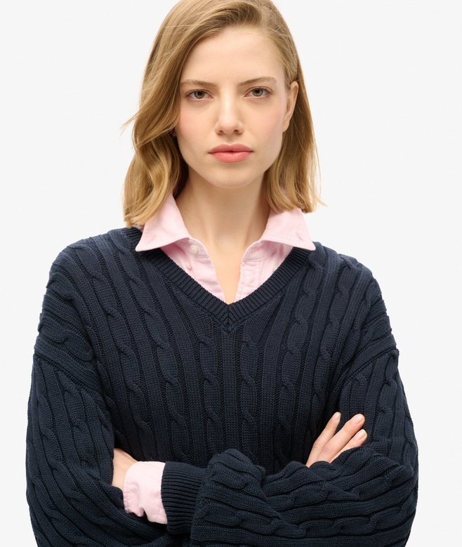 Superdry Oversized V Neck Cable Jumper
