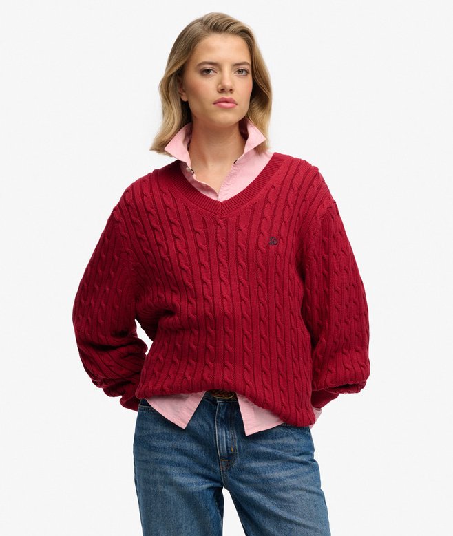superdry Oversized V Neck Cable Jumper