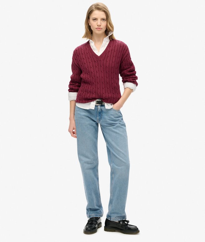 Superdry Oversized V Neck Cable Jumper