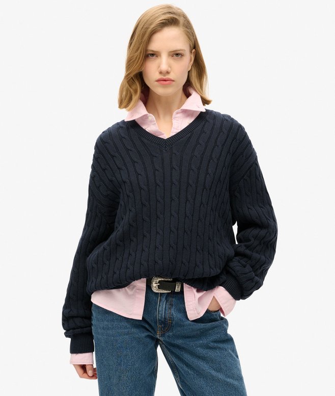 superdry Oversized V Neck Cable Jumper
